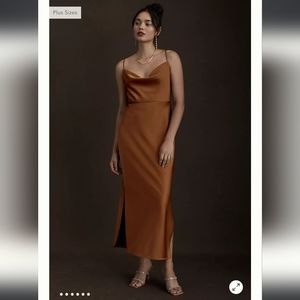 BHLDN Cali Satin Crowl-Neck Midi Dress